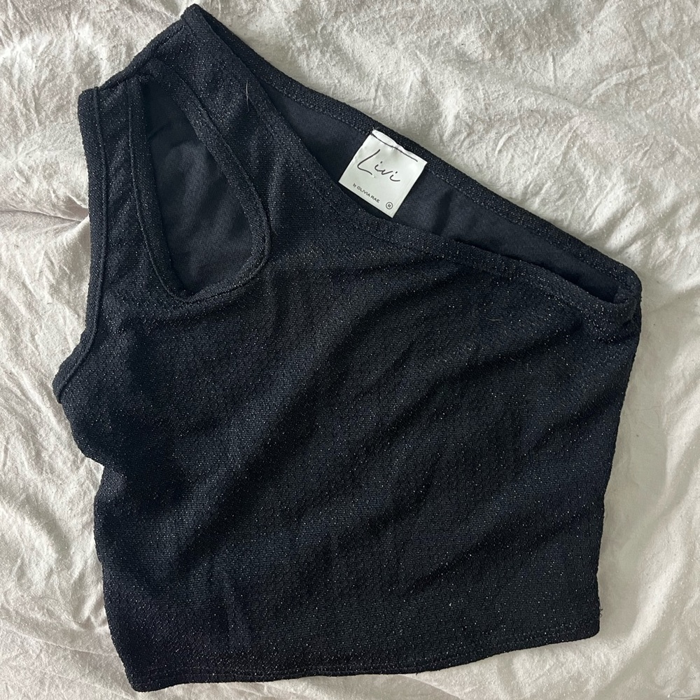 Glitter off the shoulder cropped tank top